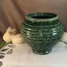 Hull Green Ribbed Art Pottery Ceramic Vase, Glossy Finish, MPN 419