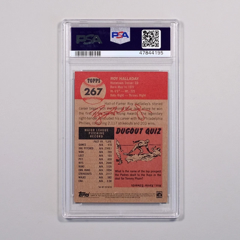 2019 Topps MLB Living Set Card #267 - Roy Halladay - HOF SP /2504 PSA 10 POP 85 - Image 2 of 2