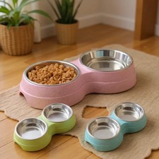1Pcs Stainless Steel double Pet Bowls For Dog Cat Food Water Feeder Non Slip