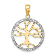 14k Two-Tone Gold Tree of Life Pendant for Women Openwork Textured Spiritual Cha