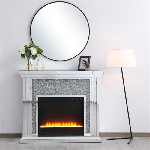 Elegant Decor Modern 47.5" Dazzling Mirrored Crystal Fireplace Mantle - Picture 10 of 12