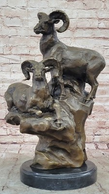 ESTATE-HOT CAST BRASS / BRONZE RAM RAMS SIGNED BARYE SCULPTURE FIGURINE DECOR