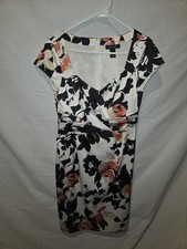 White House Black Market Womens Black Red Floral Dress Knee Length Zip Up Size 8