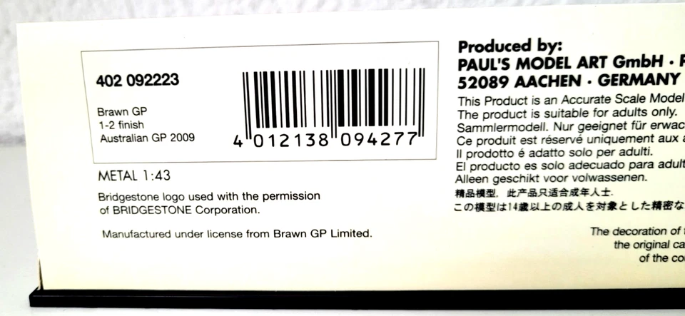 MINICHAMPS  1:43 SET  BUTTON / BARRICHELLO  BRAWN GP  AUSTRALIAN GP. 2009 - Bild 4 von 4