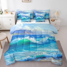 Ocean Beach Bed in A Bag with Sheets Queen 7 Piece Tropical Coastal Theme Com...