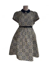 Modcloth Floral Brocade Green Blue Collared Midi Dress Women's Size 1X