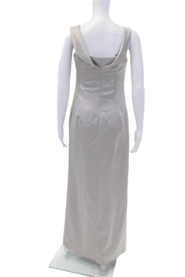 Halston Heritage Womens Off The Shoulder Evening Gown Platinum Gray Size 2 - Image 3 of 4