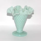 Fenton 4" Mini Hobnail Cone Trumpet Vase Green Pastel Milk Glass Miniature