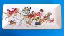 Pier 1 Imports " Park Avenue Puppies " Hand Painted Winter Holiday Tray, 14x6