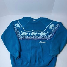 Vintage 90s Alaska Polar Bear Puff Print Crewneck Sweatshirt Teal Womens Large