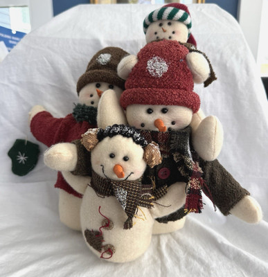 Christmas Snowman Family of 4 Winter Plush Stuffed Mom Dad Two Kids