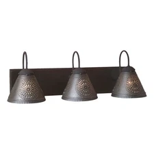 Vanity Light - 3-Light Wood Metal Punched Tin Fixture Black "Crestwood"