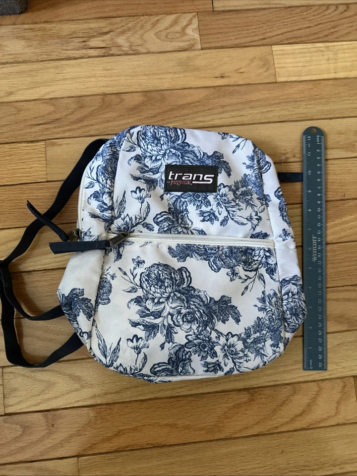 Mini Mochila Trans by JanSport Estampado Prado Blanco Azul Marino Floral Rosas COMO NUEVA Foto 4 de 4