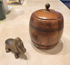 Vintage British Ryecraft Wood/Ceramic Humidor/Biscuit Barrel + Bronze Pipe Stand