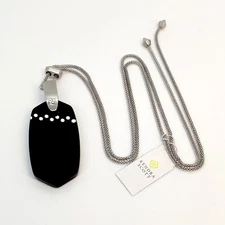New Kendra Scott Inez Silver Long Pendant Necklace In Black Opaque Glass