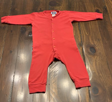 Vintage OshKosh Red Long John Underwear Union Suit Drop Seat 2T