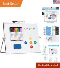 Dry Erase White Board, Magnetic Desktop Whiteboard 16 x 12inch with Stand, 10...