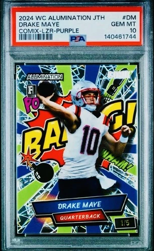 2024 Wild Card Comix Drake Maye BANG! PURPLE LAZER RC 1/5 PSA 10 Non Auto Pop 1