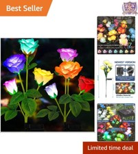 Solar Garden Lights - Color Changing Flowers, 2 Pack, Waterproof Outdoor Decor