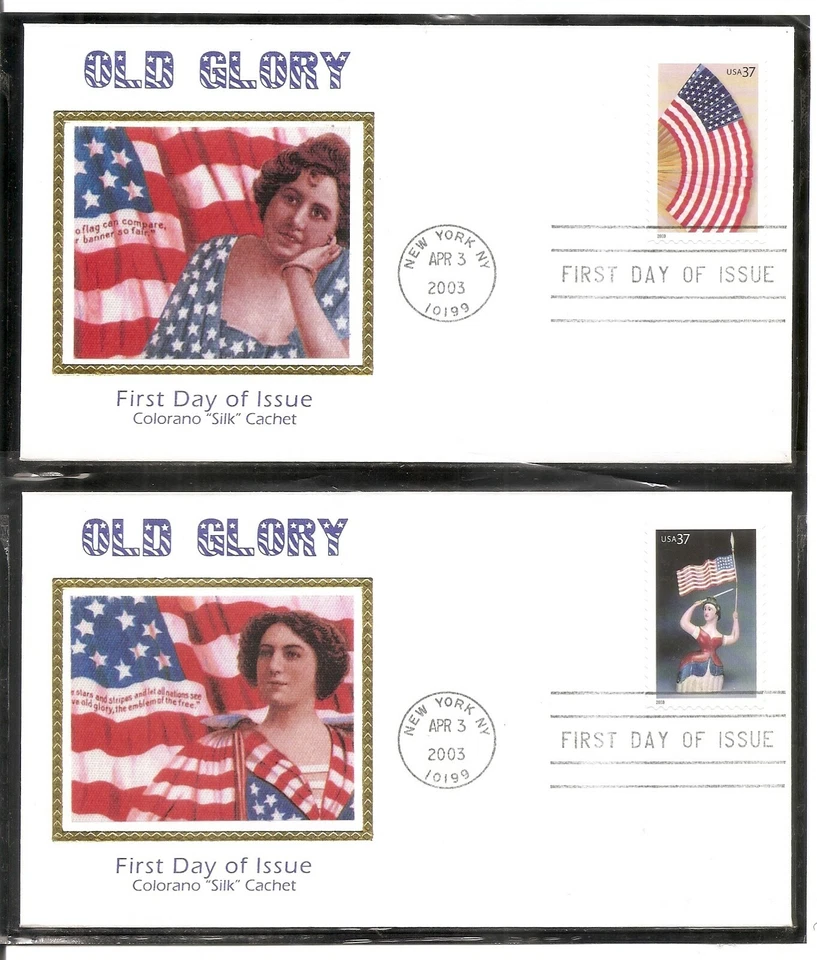US SC # 3776-3780 Old Glory - Folk Art -. Colorano Silk Cachet - Image 2 of 2