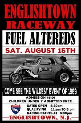 1969 Englishtown New Jersey Drag Strip Fuel Altered Drag Racing Meet Poster Art