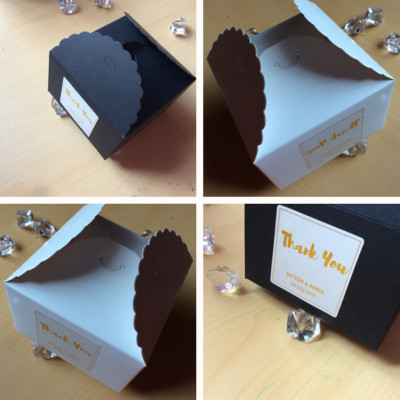 24 white or black paper box gold foil personalised stickers wedding party favour