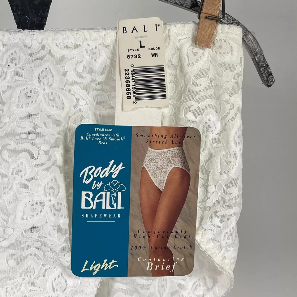 VTG Body by Bali Hi Cut Stretch Lace Panty Shapewear Contouring Brief Sz L 8732 - Image 2 of 4
