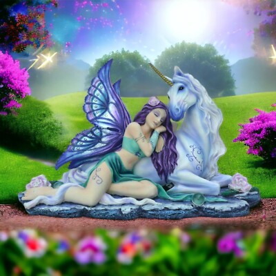 Verzaubertes Einhorn & Fee Figur Resin Fantasy Statue Fabelwesen Deko