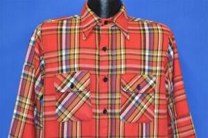vintage-70s-RED-WHITE-BLUE-PLAID-FLANNEL-BUTTON-FRONT-MEN-039-S-SHIRT-LARGE-L