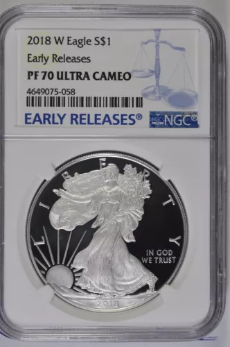 2018 W 1oz Silver Eagle NGC PF70 UCAM - Early Releases - Blue Label