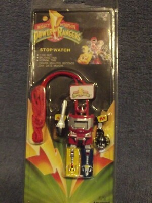1992 Power Rangers Figural Stop Watch MIP With Necklace Cord