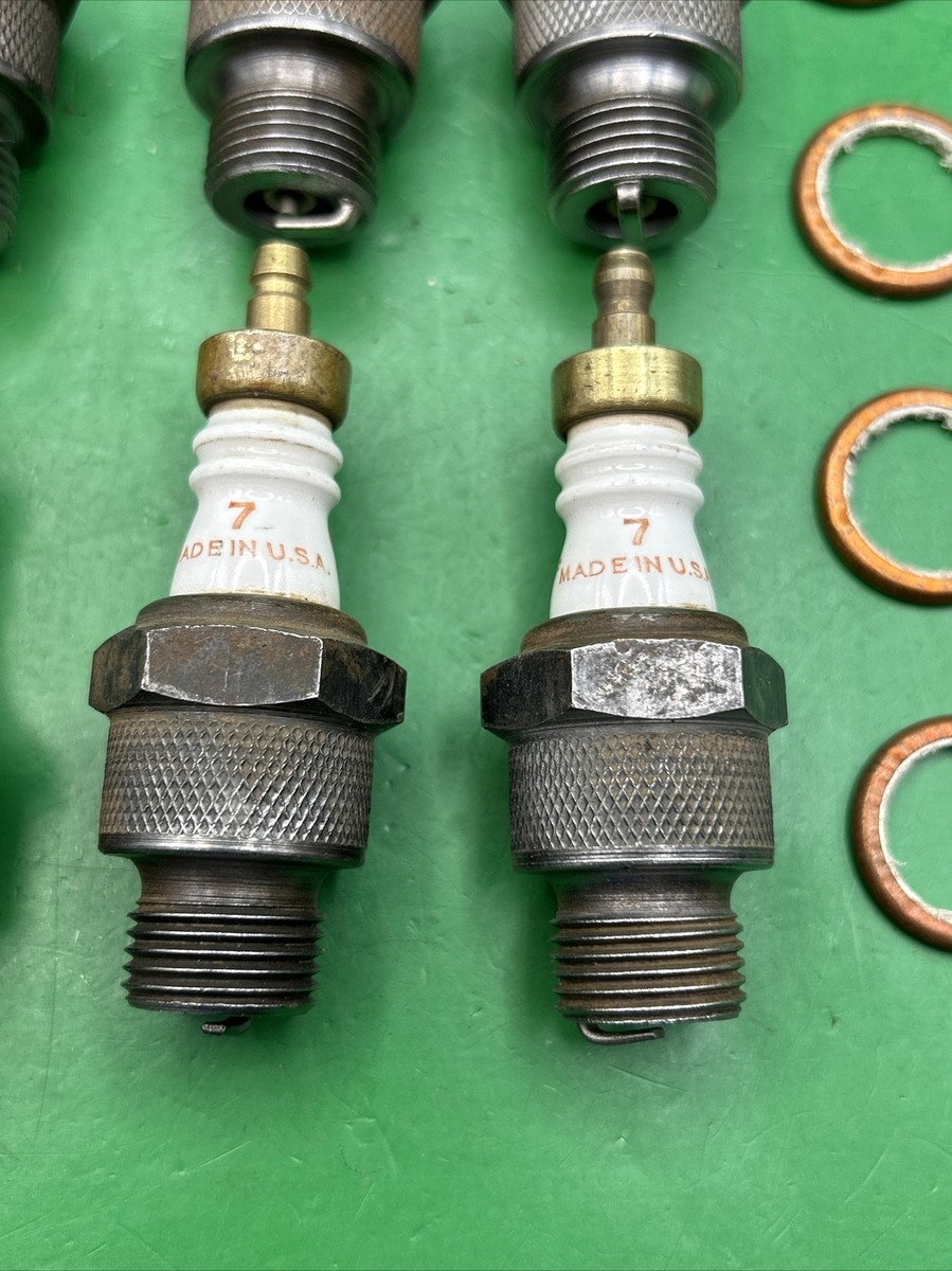 8 Champion 7 Brass Hat Flathead Ford Vintage Antique Spark Plugs