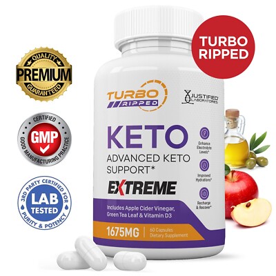 Turbo Ripped Keto ACV Extreme Pills 1675MG Stronger Thn Gummy Keto Support  1Pck