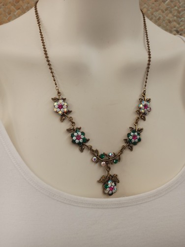 Michal Negrin Necklace Y-Drop Aurora Borealis Royal Green Crystals Statement VTG - Picture 11 of 17