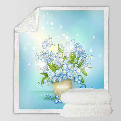 Fresh Blue Flower In The Bottle 3D Warm Plush Fleece Blanket Picnic Sofa Couch - Foto 3 di 6