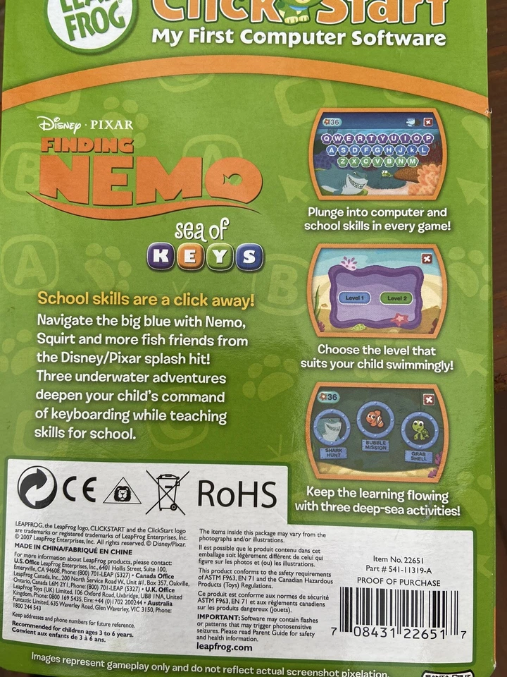 LeapFrog ClickStart Educational Software:Finding Nemo Sea of Keys Pre K-K NEW - Image 2 of 2
