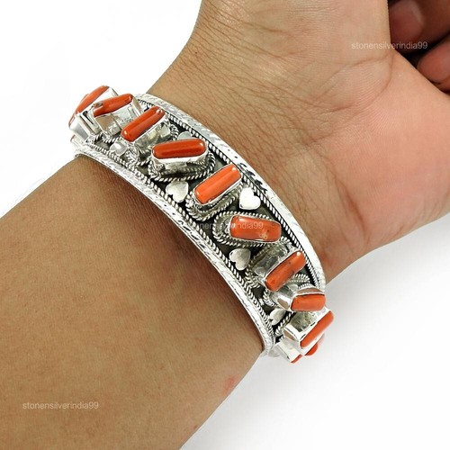 Mothers day Sale 925 Silver Root Chakra Coral Stone Handmade Wife Bangle Jewelry