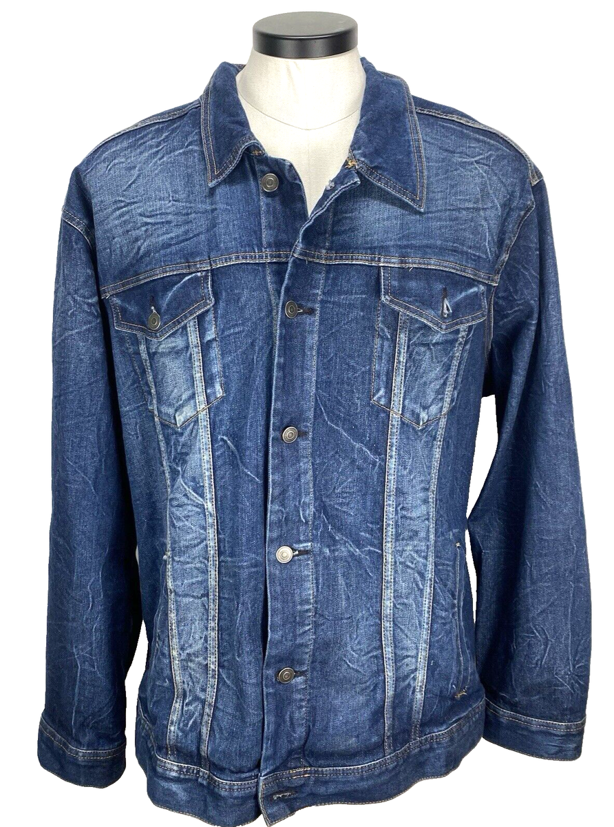 George Trucker Denim Jacket Men Blue Sz 3xl (54-56) Stretch Sleeve Biker  Chore
