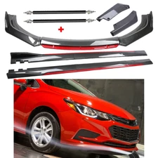 Carbon Fiber Look Red Front Lip Chin Bumper Side Skirt For Chevrolet Cruze