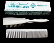 NEW Vintage STANLEY Hairbrush Comb Set 4047 WHITE PEARLESCENT Nylon Bristles