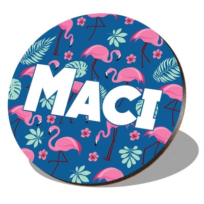 1 x Round Coaster - Name Maci Tropical Flamingo Palm Flower Lettering ...