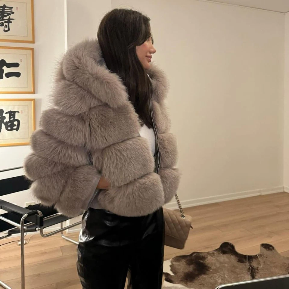 Fashion Hooded Real Fox Fur Coat Women Winter Fur Jacket Warm Outwear Size S-5XL - Image 2 of 4