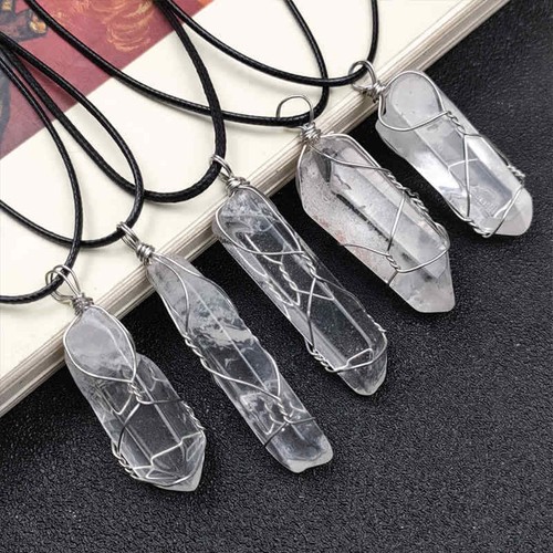 Natural Clear Quartz Crystal Silver Winding Pillar Pendant Healing Reiki Amulet - Picture 7 of 16