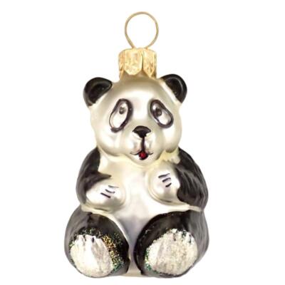 SMALL PANDA BEAR EUROPEAN BLOWN GLASS CHRISTMAS TREE ORNAMENT ZOO ANIMAL