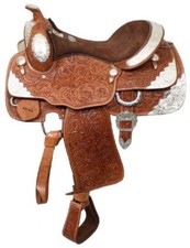 New 16" Fully tooled Medium oil DOUBLE T SHOW SADDLE Suede leather seat Horse