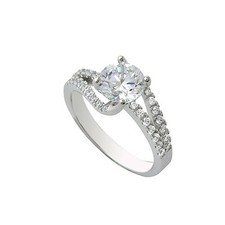 Sterling Silver Cubic Zirconia Solitaire Ring 7mm Round CZ with Fancy Band