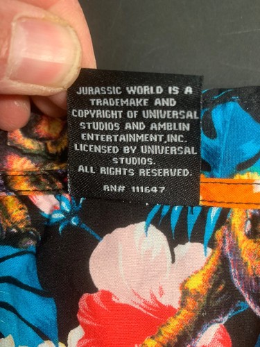 Jurassic World Black Shirt Dinosaurs Floral Hawaiian Aloha Print Sz Tag Missing - Picture 4 of 9