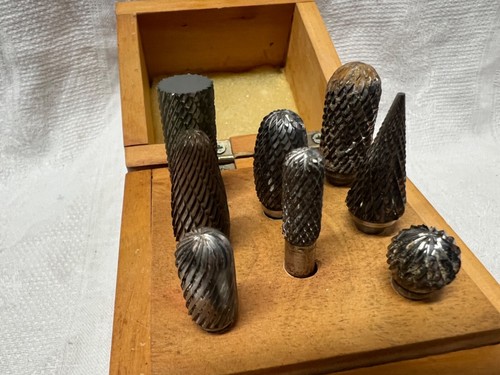 Tri-Chem Corp 9pc Double Cut Burr Set 1/4" Shaft Wooden Box - Picture 3 of 4