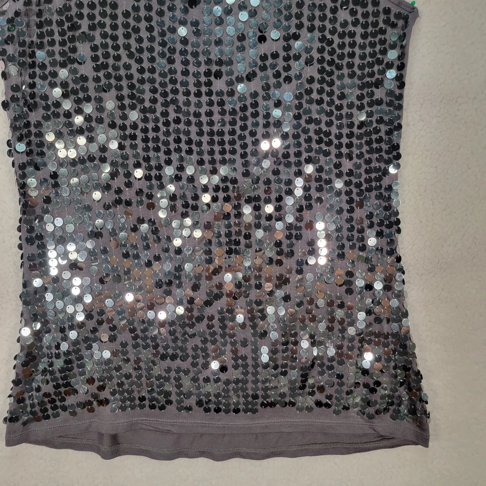 Blusa Club Kirra Mujer Top Talla M Gris Lentejuelas Cuello Redondo Elastizada Espalda Corredora Foto 4 de 4