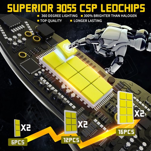 For Chevy C3500 1990-1997 1998 6000K LED Headlight High/Low + Fog Light Bulbs - Picture 3 of 16